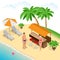 Summer concept of sandy beach. Beach summer couple on beach vacation holiday relax in the sun on their deck chairs under