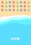 Summer concept, vector background for poster. Beach and sea with umbrella, flat view