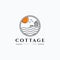 Summer cottage minimalist line art vector illustration logo design. Simple cabin logo concept