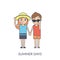 Summer couple. Cartoon flat vector illustration of young girl and boy holding hands