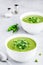 Summer cream soup with green fresh pea shoots