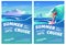 Summer cruise posters with ship and surfer girl