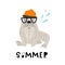 Summer - Cute hand drawn nursery poster with warlus animal with glasses and a hat and with hand drawn lettering.