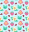 Summer cute strawberry colorful pattern with flowers and ladybug