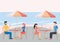 Summer day. Cafe by the sea. Flat illustration.