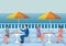 Summer day. Cafe by the sea. Flat illustration.