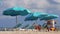Summer day miami south beach blue umbrellas 4k florida usa