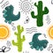 Summer desert seamless dinosaur animals cactus and sun pattern for wrapping paper and fabrics and linens