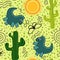 Summer desert seamless dinosaur animals cactus and sun pattern for wrapping paper and fabrics and linens