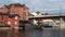 Summer dining on the deck of an old barge. Porvoo, Finland