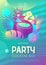 Summer disco cocktail party poster with tropic plants and geometric elements. Summertime background