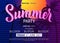 Summer disco poster in trendy neon colors. Vector background.