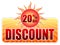 Summer discount and 20 percentages off in label with sun