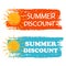 summer discount with yellow sun sign, orange and blue drawn labels