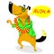 Summer dog character. Cute pet dancing with Hawaiian beads of fl