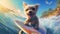 summer dog wave vacation funny ocean beach surfer animal puppy. Generative AI.