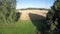 Summer end farmland fields and meadow, aerial view