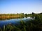 Summer European landscape with a wide river. fishing on the river