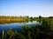 Summer European landscape with a wide river. fishing on the river