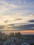 Summer evening in Voronezh .Cityscape from rooftop. Beautiful warm sunset