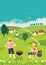 Summer family countryside picnic flat vector