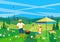 Summer family countryside picnic flat vector