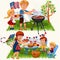 Summer family grill and barbeque in nature
