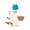 Summer fashion outfit. Casual women clothes set with pants, sunglasses, beach bag, top, necklace and shoes. Modern