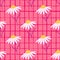 Summer field flowers seamless pattern with decorative daisy flowers ornament. Pink chequered background