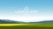 Summer fields landscape, green hills, bright color blue sky, country. Background in flat cartoon style, banner.