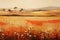 Summer Fields Painting, Summer Season, Warm Summery Fields, Abstract Vintage Japanese Lacquer Painting, Generative AI