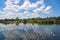 Summer fishing lake scene. Beautiful rural English countryside l