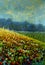 Summer floral landscape oil painting on canvas