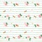 Summer floral seamless pattern. Roses, chamomiles, flying bees on stripped green background.