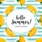 Summer flowers, Hello summer lettering. Yellow dandelion pattern, Trendy striped summer background. All objects are