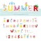 Summer font. Creative cartoon letters and numbers. For posters, banners, kids birthday, clothing design.