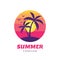 Summer forever - concept business badge vector illustration in flat style. Tropical holiday paradise creative logo. Palms, beach,