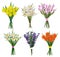 Summer Fresh Flowers bouquets. Collection of flowers with bows for woman. Lavender, chamomile, jasmine, Spring flower