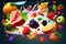 summer fruit frenzy, with fruits and berries flying across the screen