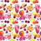 Summer fruit mix, beverages. Seamless food fruit pattern. Watercolor