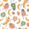 Summer fruit party repeated design for fabric, packing or wallpaper. Vector seamless pattern.