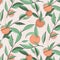 Summer fruit peach banner. Vector sketch illustration. Exotic leaves nectarine pattern. Pastel color print. Doodle sweet