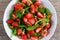 Summer Fruit Vegan Spinach Strawberry nuts Salad. concepts health food