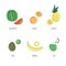Summer fruits set on white background. Watermelon, pineapple, banana, orange, kiwi, apple