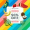 Summer fruits such as watermelon, coconut, banana, parrot strawberry. Sale banner template design. 50% Special offer banner for