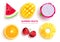 Summer fruits vector set design. Summer tropical fruit watermelon, mango, lemon, and pineapple isolated elements.
