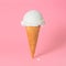 summer funny creative concept of wafer cone with melting ice cream on pink background, copy space