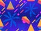 Summer futurism seamless pattern. Geometric elements memphis in the style of 80s. Retro background with palm trees. Retrowave