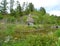 Summer garden with a cute fairy tale house on the pond