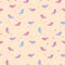 Summer gentle seamless pattern with multi-colored shells. Blue and pink elements. Marine children`s background